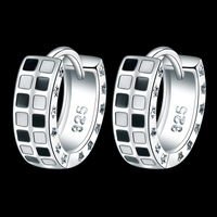 925 Silver-Plated Alloy Hoop Earrings for Women Black and White Enamel Star 1018