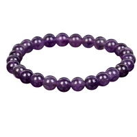 Amethyst Bracelet-8mm Natural Amethyst Round Crystal Beads Stretch Bracelet 1497