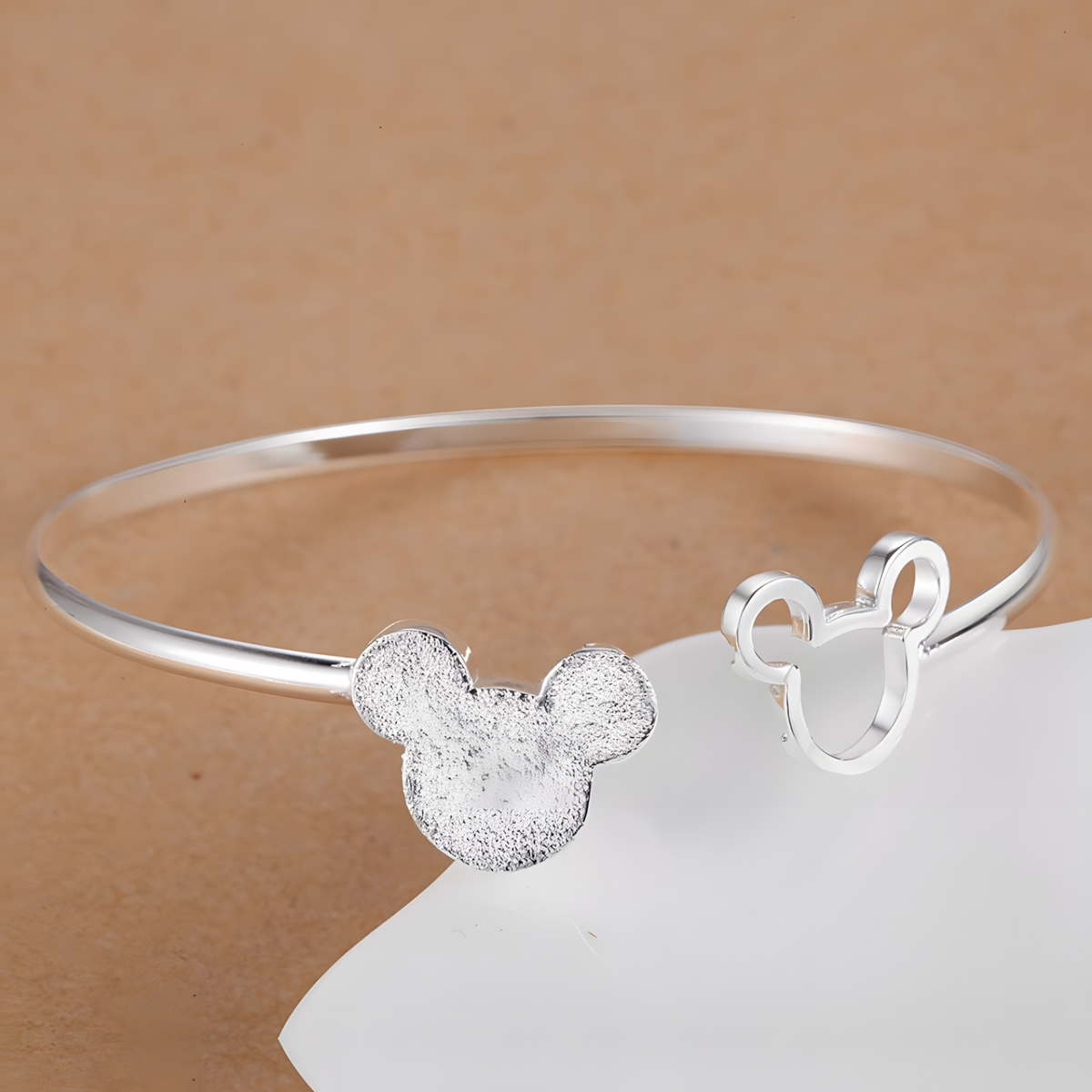 Mouse Silhouette Open Cuff Bangle for Women Premium Double Motif Adjustable 1806