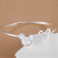 Mouse Silhouette Open Cuff Bangle for Women Premium Double Motif Adjustable 1806