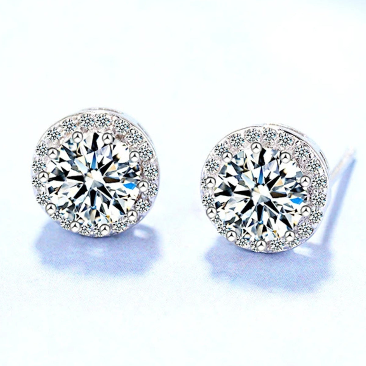 Sterling Silver AAA Zircon Halo Stud Earrings, 10mm Round Brilliant Cut 347