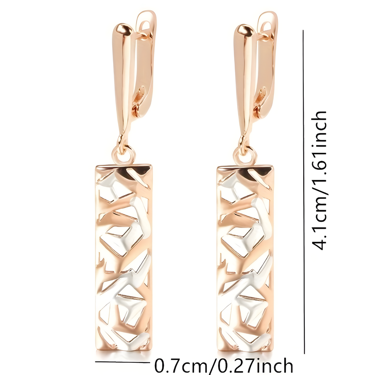 585 Rose Gold Silver Color Mix Geometric Rectangle Design Ethnic Boho Dangle 597