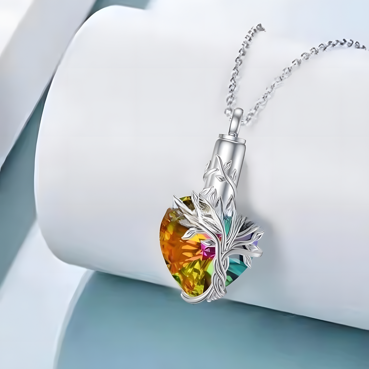 Heart Tree of Life Urn Necklace 925 Sterling Silver Ashes Memorial Unisex  B93
