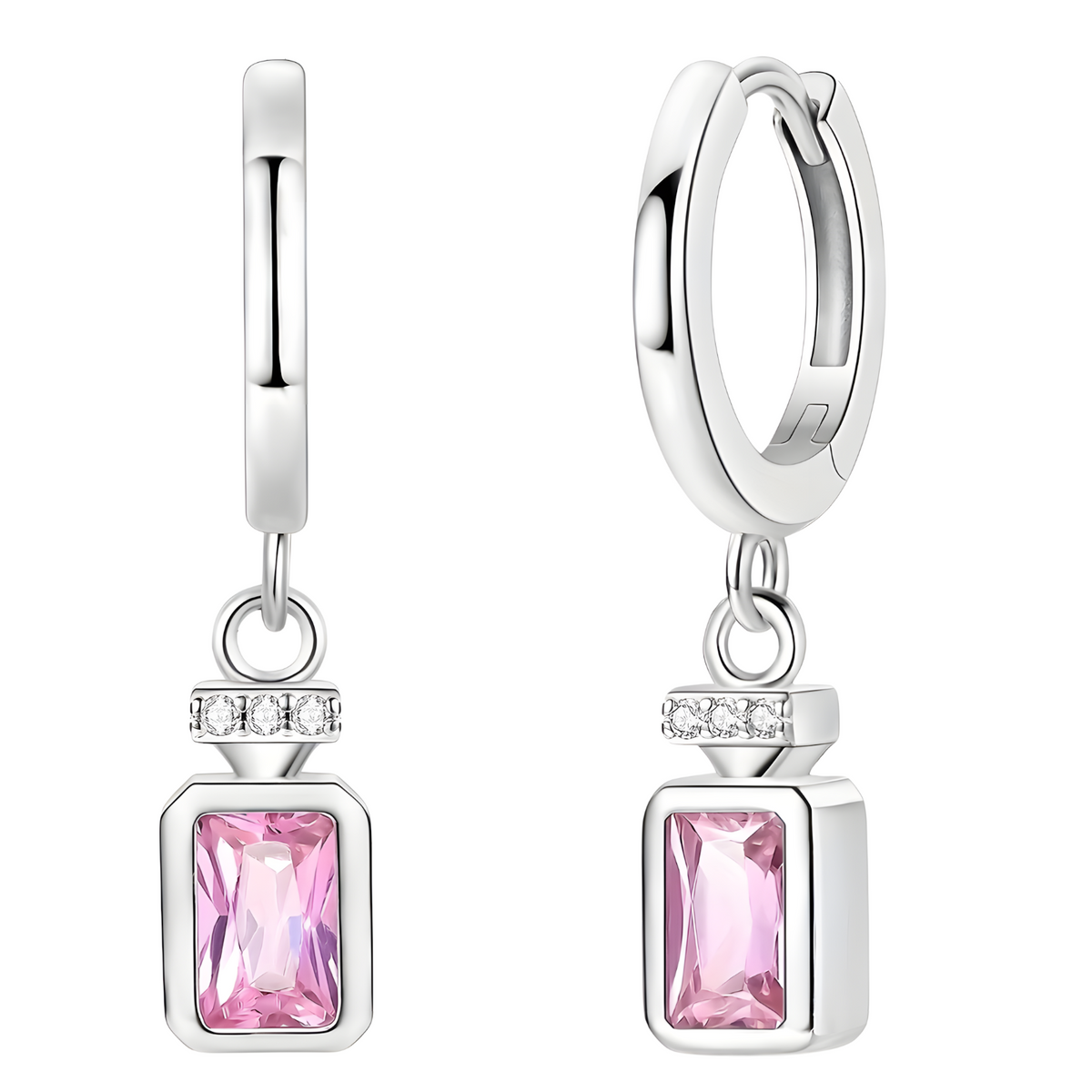 925 Sterling Silver Pink Drop Earrings for Women – Elegant Hoop Design 822