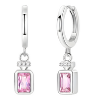 925 Sterling Silver Pink Drop Earrings for Women – Elegant Hoop Design 822