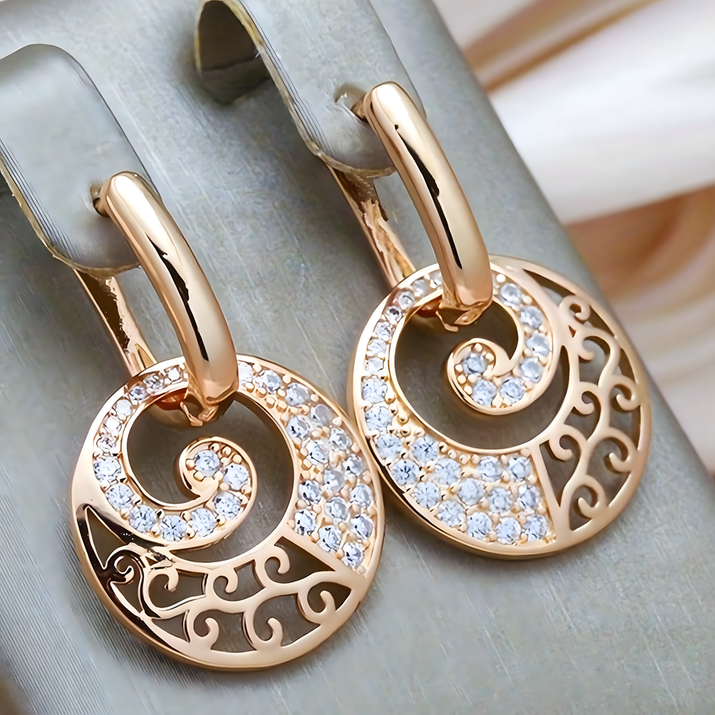Rose Gold Color Sparkling Zircon Stone Hoop Earring Elegant Drop Round Charm 622
