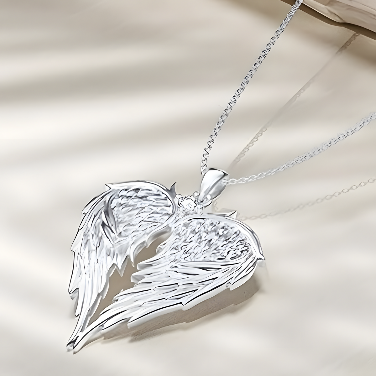 Angel Wings Heart Pendant Necklace 45cm+5cm Adjustable Chain Winged Heart 1484