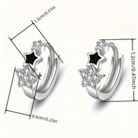 Silver Plated Huggie Hoop Earrings with Black Enamel and Cubic Zirconia Star 156