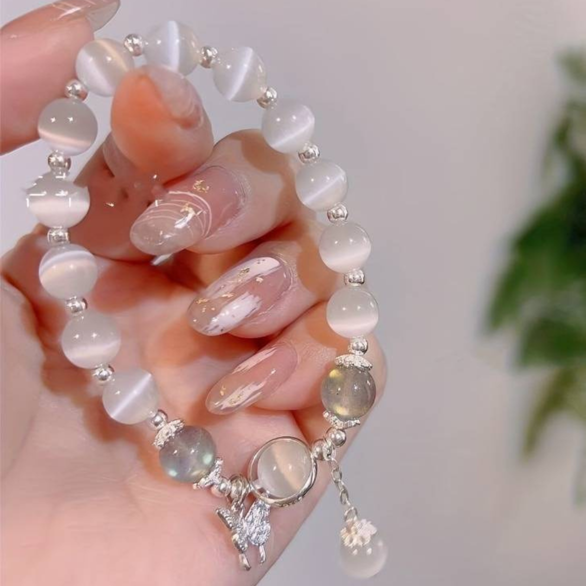 Elegant Gray Moonstone Butterfly Charm Bracelet: Handmade with Love 139