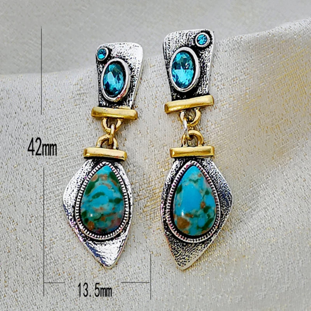Vintage Blue Stone Drop Earring Elegant Turquoise Gemstone Studs Zinc Alloy 737