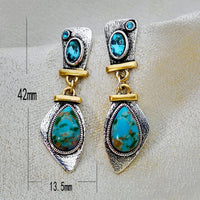 Vintage Blue Stone Drop Earring Elegant Turquoise Gemstone Studs Zinc Alloy 737