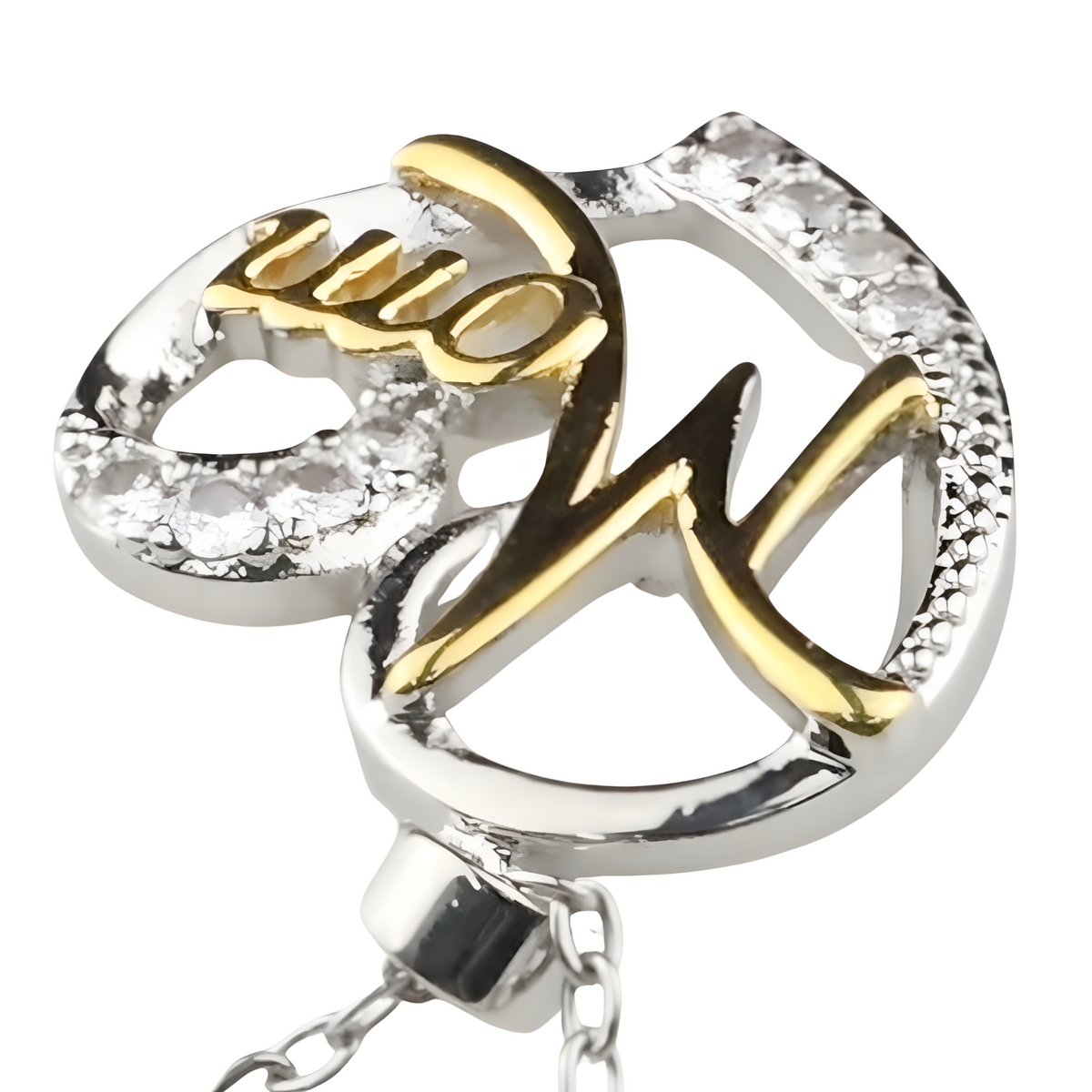 Multi Tone Heart 'Mom' Pendant Necklace -Script 'Mom' Design Cubic Zirconic 1364