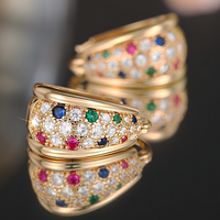 Women's Gold Plated Pavé CZ Cubic Zirconia Multigem Huggie Hoop Earrings - 640