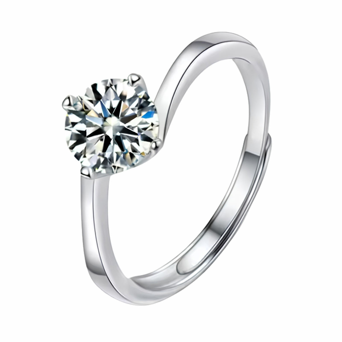 Women Zircon Engagement Ring Round Brilliant Solitaire Adjustable Wedding 1664