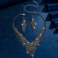 3pcs Black Rhinestone Tassel Jewelry Set Women | Statement Choker Necklace 632