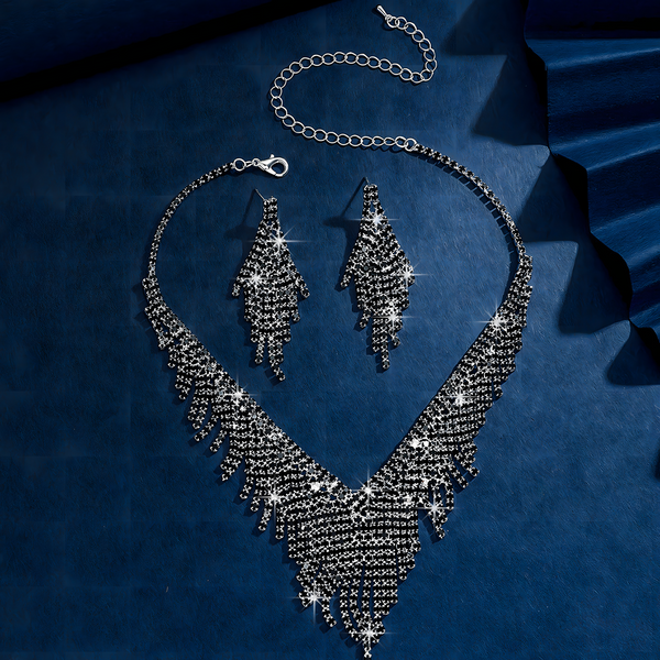 3pcs Black Rhinestone Tassel Jewelry Set Women | Statement Choker Necklace 632