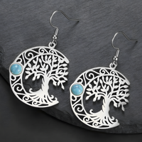 Filigree Tree of Life Dangle Earrings for Women, Crescent Moon Earrings B171