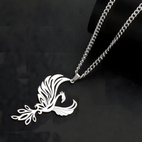 Silver Phoenix Pendant Necklace for Women, Copper Alloy with Silver Plating 1193