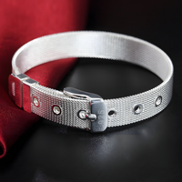 Adjustable Mesh Buckle Bracelet For Women Silver Tone Wide Strap Watchband 1751