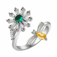 Rotatable Floral Spinner Ring For Women Adjustable Open Band Fidget Anxiety 1516