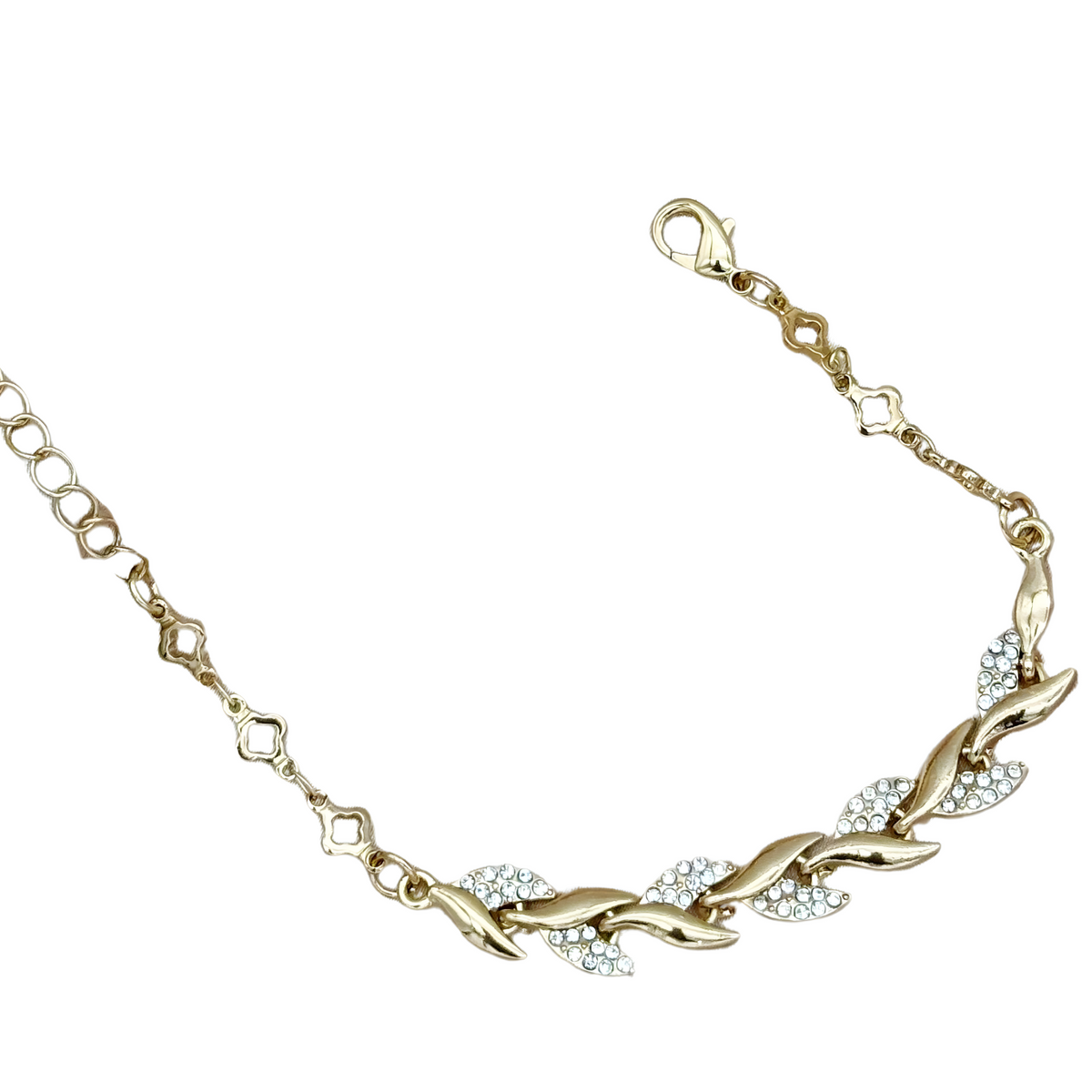 Gold Leaf Crystal Bracelet for Women Elegant Zinc Alloy Charm Bracelet 745