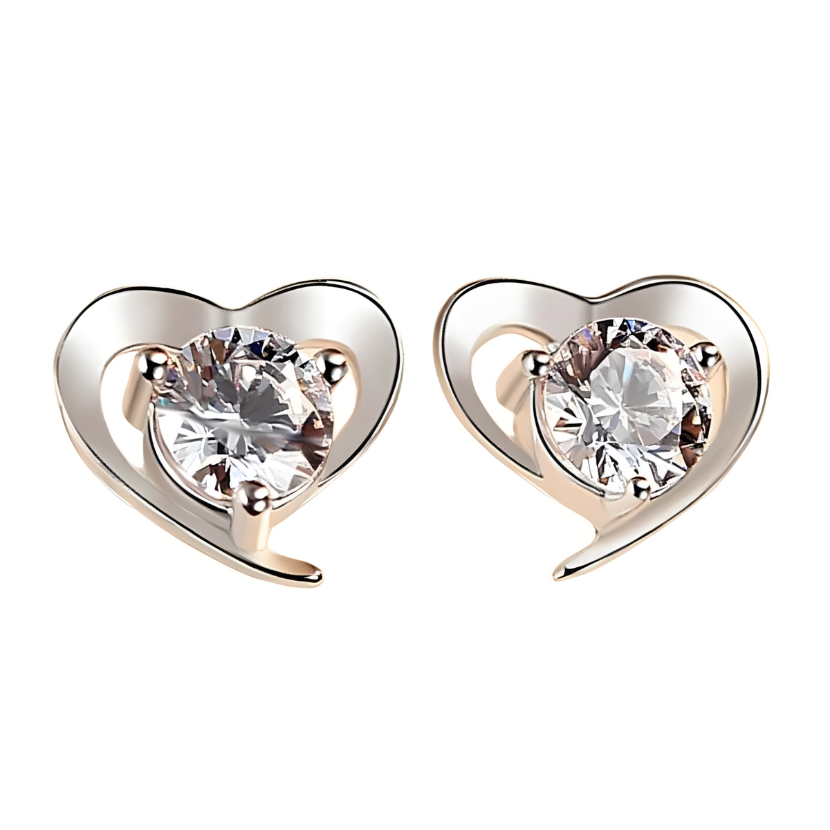 Women's 925 Silver Heart Stud Earrings with Dazzling Crystal Rhinestones 482
