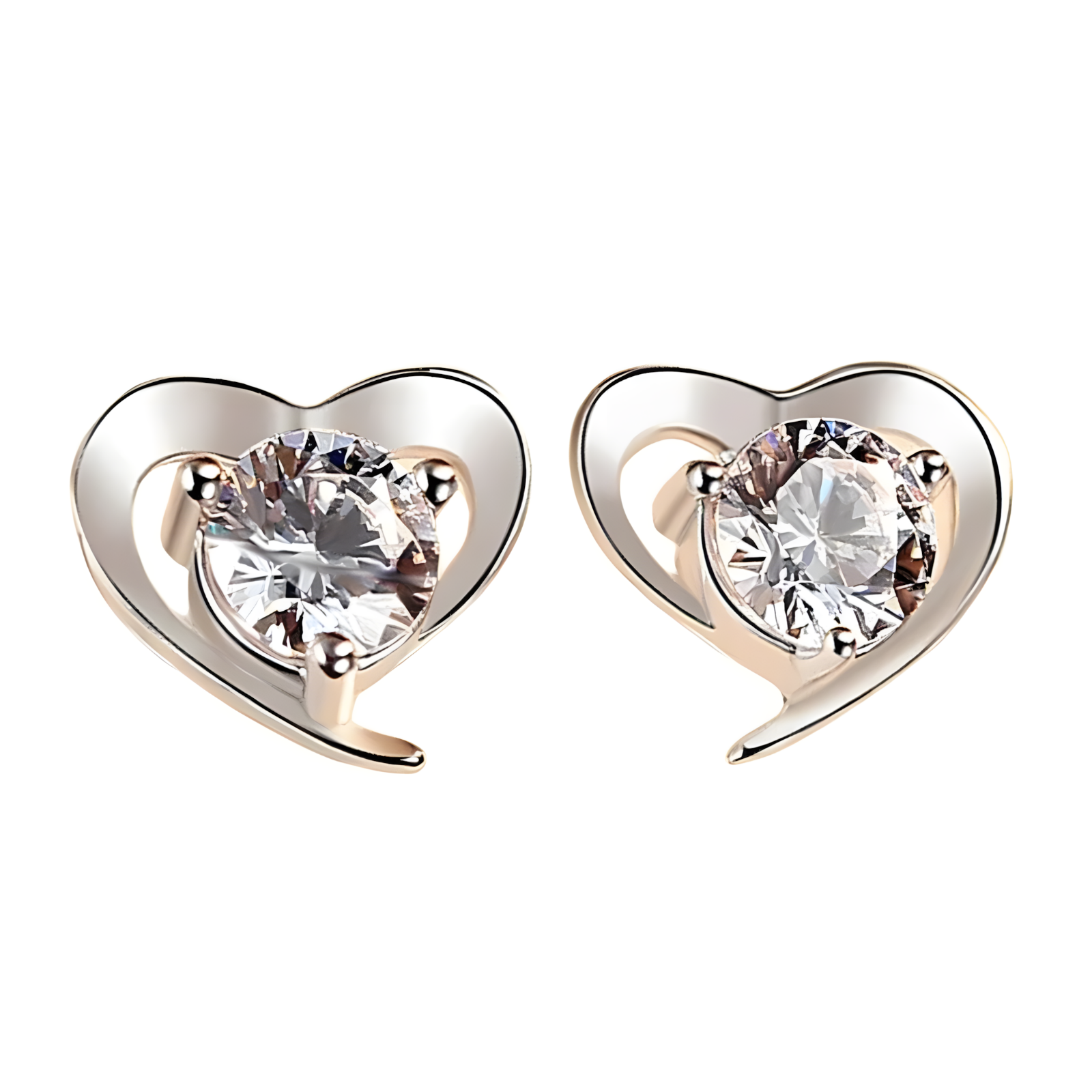 Women's 925 Silver Heart Stud Earrings with Dazzling Crystal Rhinestones 482