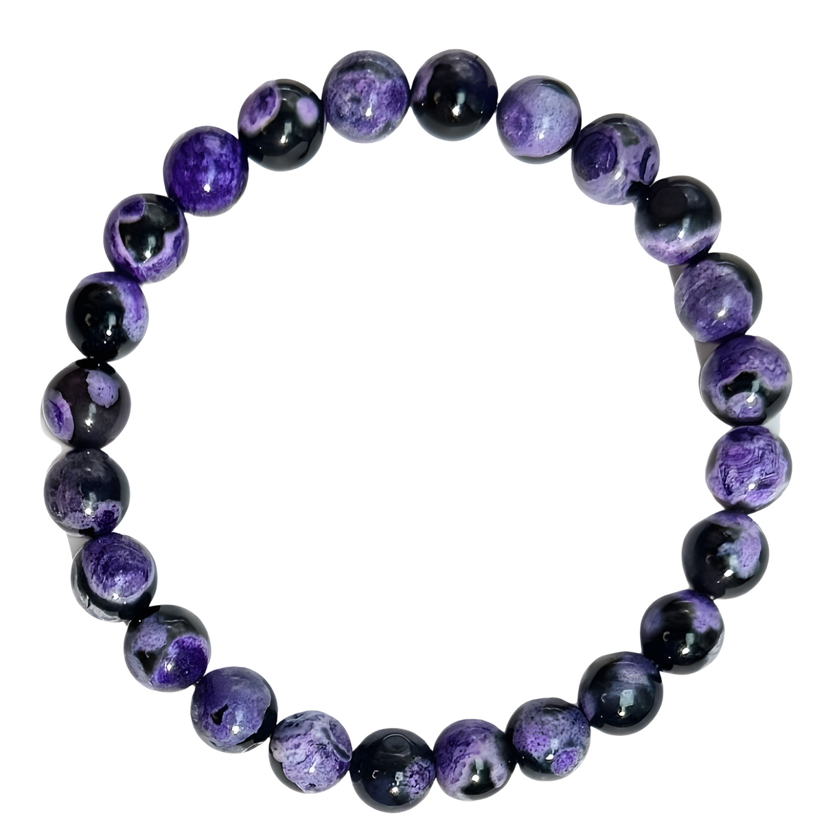 Anxiety Beaded Bracelet — Fire Agate Purple Polished Beads, Empathy Calms 1407