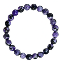 Anxiety Beaded Bracelet — Fire Agate Purple Polished Beads, Empathy Calms 1407