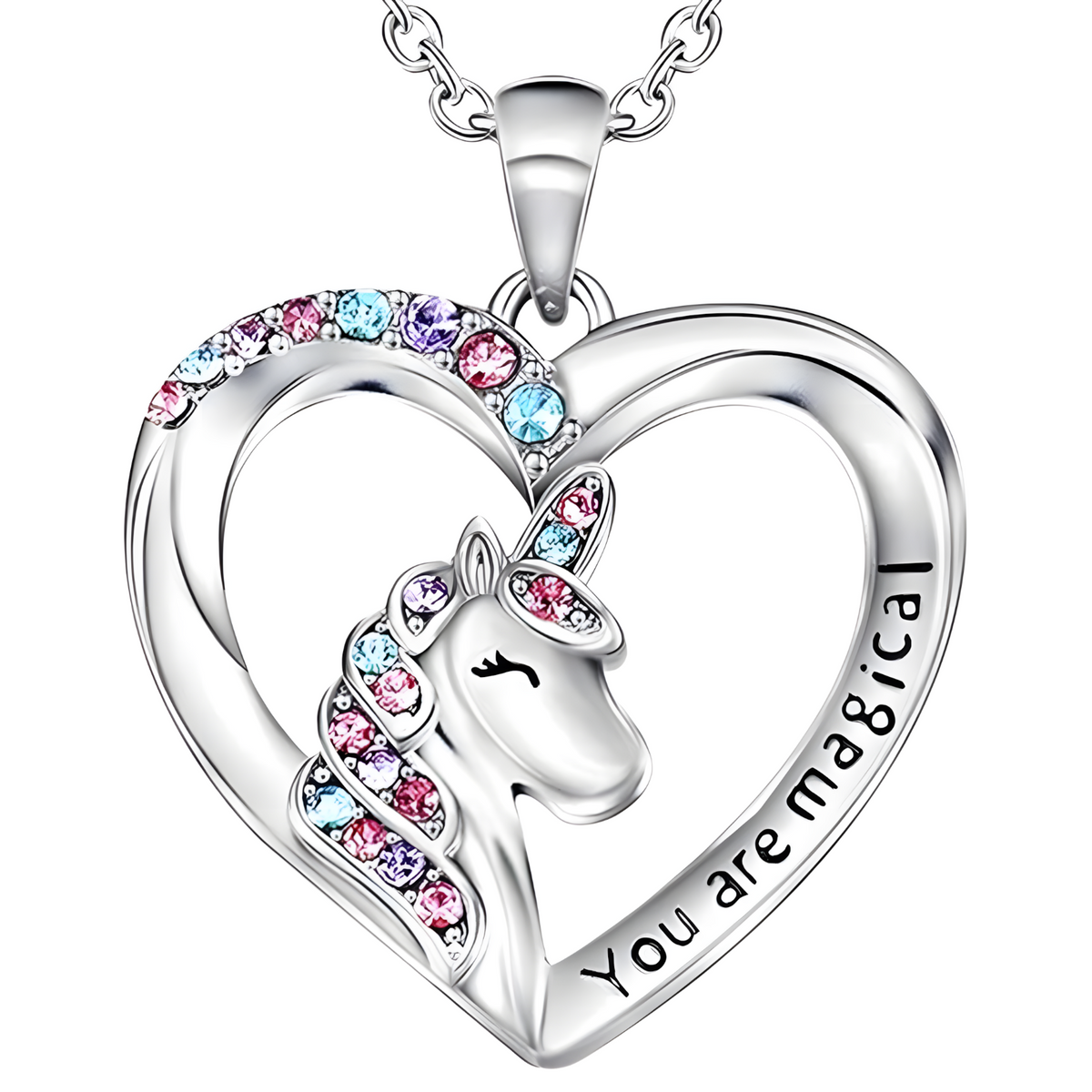 Unicorn Heart Necklace "You Are Magical" Engraving, Cute Unicorn Jewelry B133