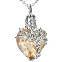 Heart Tree of Life Urn Necklace Crystal Funnel Filler 316L Stainless Steel B209