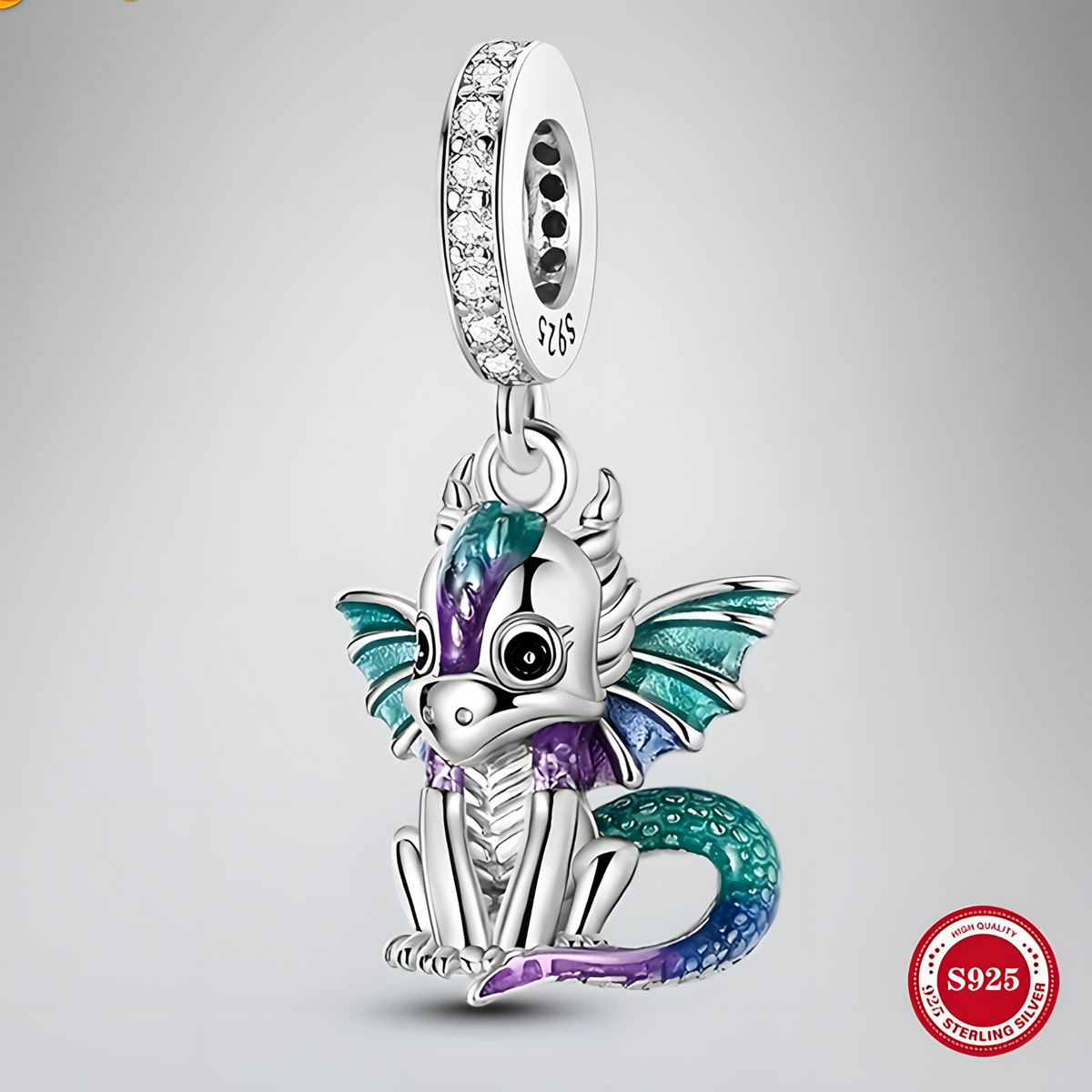 Cute Fire Dragon Charms Bead 925 Sterling Silver Colorful Dangle Fit 524