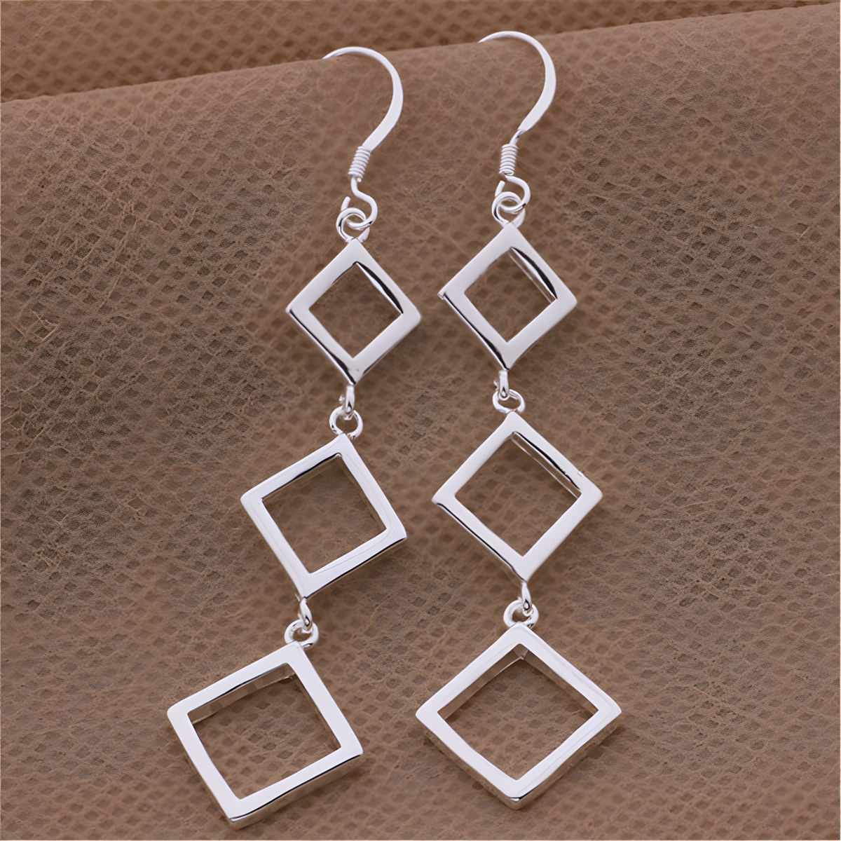 Geometric Square Drop Earrings for Women – Long Dangle Statement Copper 1196