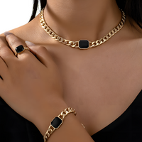 3-Piece Gold Colour Jewellery Set Chain Necklace, Bracelet & Adjustable Ring 728