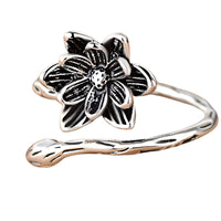 925 Sterling Silver Lotus Flower Ring (Adjustable) - Bohemian Vintage Floral 387