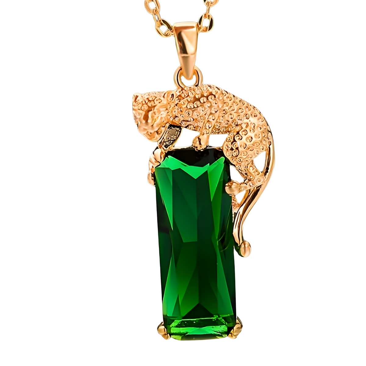 Elegant Leopard Pendant Necklace for Women Gold-Tone Alloy Large Rectangular 576