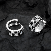 925 Sterling Silver Huggie Hoop Earrings Women Black & White Zircon Inlay 318