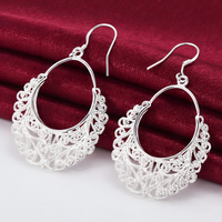 Vintage Filigree Drop Earrings for Women – Copper Alloy 925 Silver Plating 1203