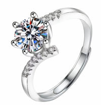 Adjustable Zircon Solitaire Ring, Round Brilliant Promise Style, Silver Ton 1653
