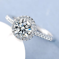 925 Sterling Silver AAA Cubic Zirconia Halo Engagement Ring, 8mm Round Cut 376
