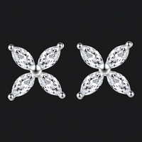 4-Petal Zircon Stud Earrings Women – 925 Silver-Plated Alloy Floral Design 1002