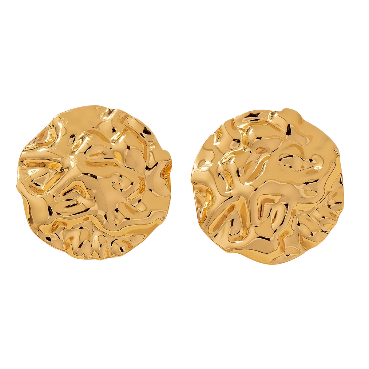 Molten Gold Textured Round Earrings Women – 3cm Classic Geometric Stud Style 774