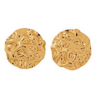 Molten Gold Textured Round Earrings Women – 3cm Classic Geometric Stud Style 774