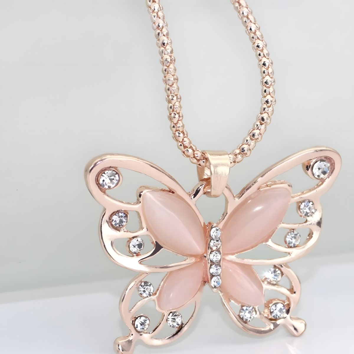 Butterfly Pendant Necklace for Women – Rose Gold Zinc Alloy Butterfly Charm 1186
