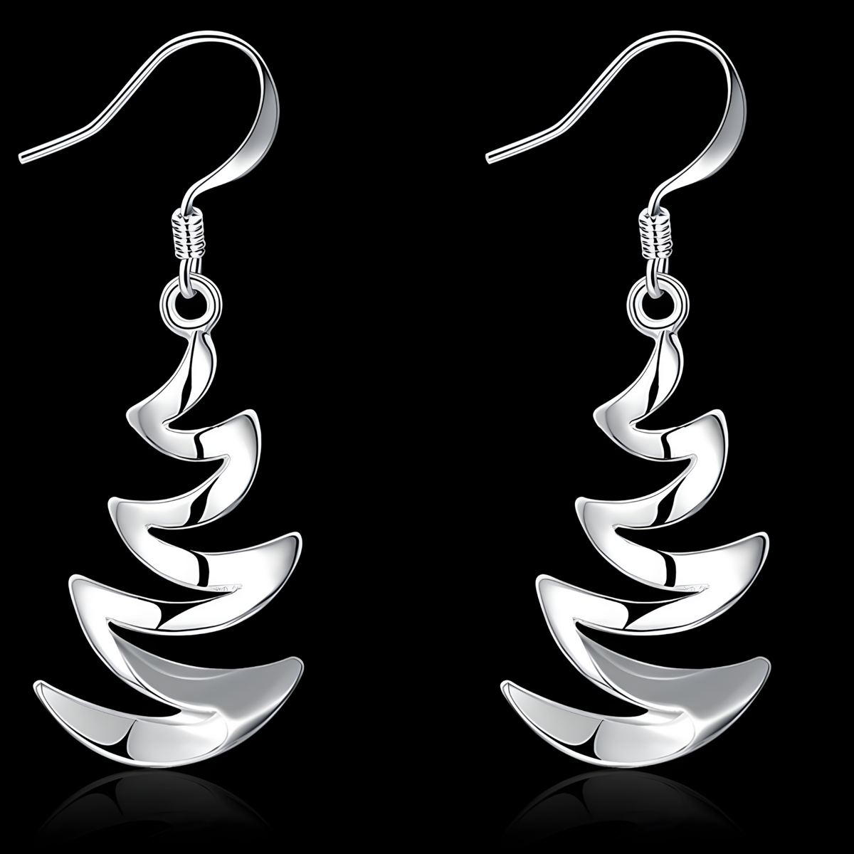 Silver Plated Crescent Wave Drop Earring Women–Elegant Spiral Dangle Design 1206