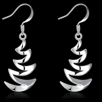 Silver Plated Crescent Wave Drop Earring Women–Elegant Spiral Dangle Design 1206