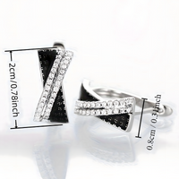 Modern Female Hoop Earrings: Black/White CZ X-Cross Two-Tone Design, 2cm 654