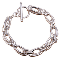 925 Sterling Silver Double Link Chain Toggle Clasp Bracelet for Women 445