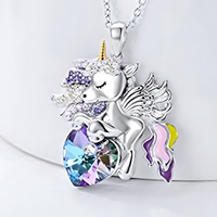Unicorn Heart Pendant Necklace for Women – Colourful Crystal Glass Heart 1168