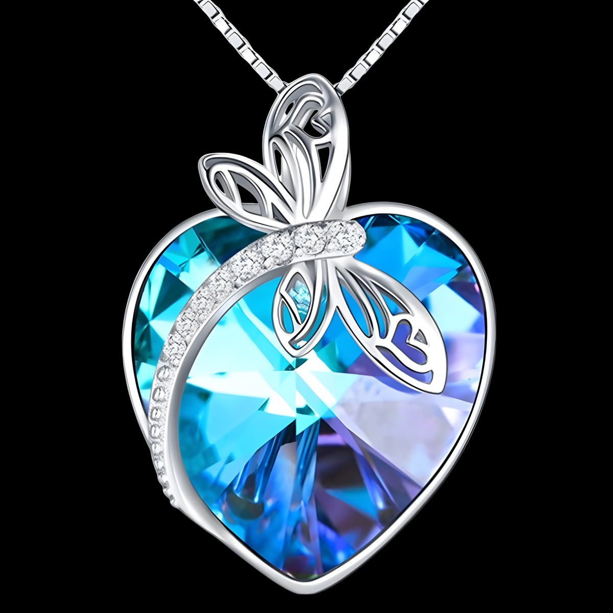 Blue Heart Crystal Pendant Necklace Women –Zinc Alloy Metal with Artificial 1236